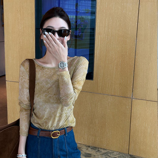 【顺丰包邮】35358 洛诗琳秋冬氛围感渐变漏肩羊毛天丝打底上衣10617 商品图2