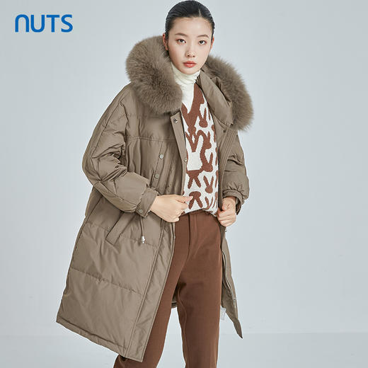 NUTS冬款气质时尚通勤连帽加厚保暖大码鸭绒长羽绒服女241093435 商品图0