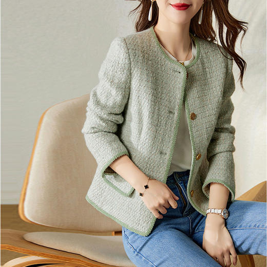 【高货ay】全新升级【铂金会员367/天猫499/差价132】(13514) 洛诗琳秋冬羊毛牛油果绿2024新款粗花呢小香风外套女 商品图3