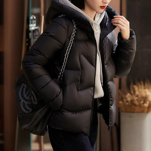 巨保暖！95白鹅绒五防连帽羽绒服女款高端女装短款外套平湖鹅绒服冬！ 商品图1