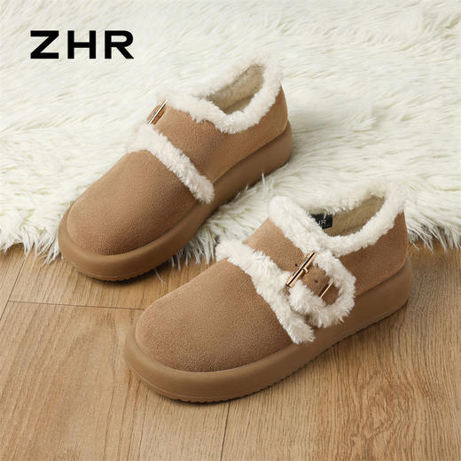 ZHR则则加绒勃肯鞋女2024冬季款保暖加厚真皮超软棉鞋东北雪地靴 商品图4