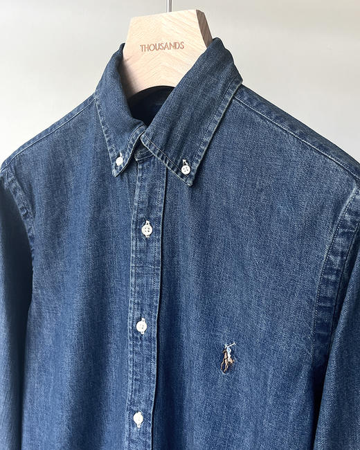 单品包邮现货 THS-无  RL马球 源厂尖尾PRL蓝染磨洗ClassicFit彩马牛仔衬衣男女 AG1300 商品图6