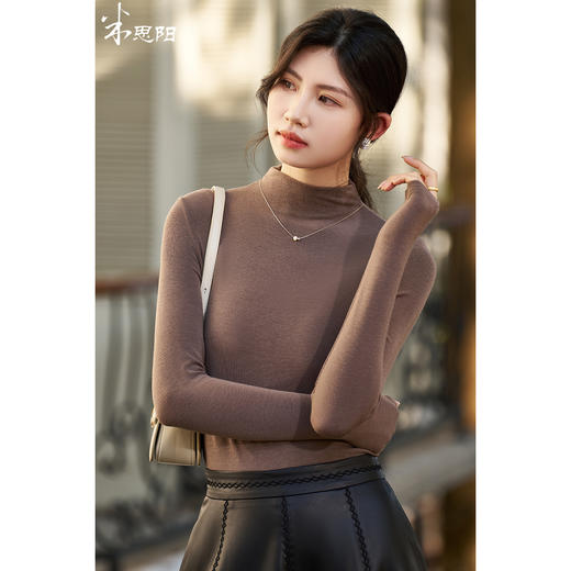 【含羊毛热能肌底衣】米思阳2025冬季新款简约高级感针织打底T恤羊毛混纺糯叽叽上衣女2100 商品图2