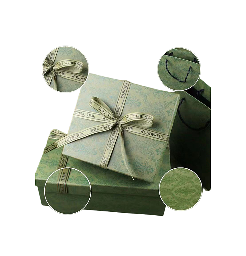 蝴蝶结礼盒复古绿小号/中号/大号（礼盒+礼袋+拉菲草）