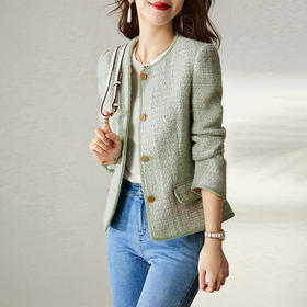 【高货ay】全新升级【铂金会员367/天猫499/差价132】(13514) 洛诗琳秋冬羊毛牛油果绿2024新款粗花呢小香风外套女