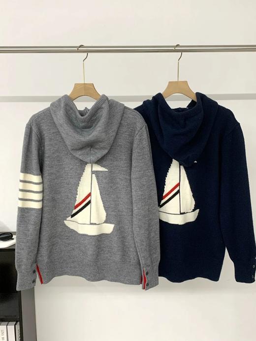高级感TB汤姆*布情侣款帆船提花粗线精纺羊毛针织连帽衫 商品图4