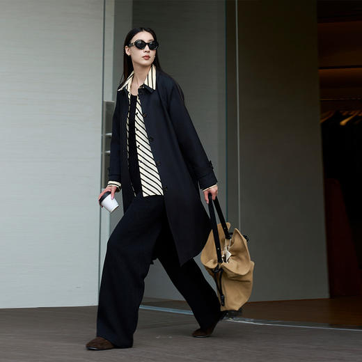 【顺丰包邮】33908 洛诗琳轻奢高级感黑色匹马棉长款翻领风衣女9521 商品图3