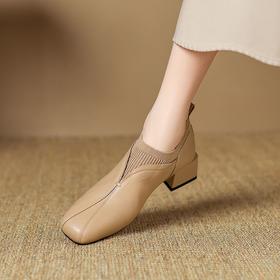 【预售5天】新款粗跟超软头层油蜡羊皮针织单鞋LD&7215