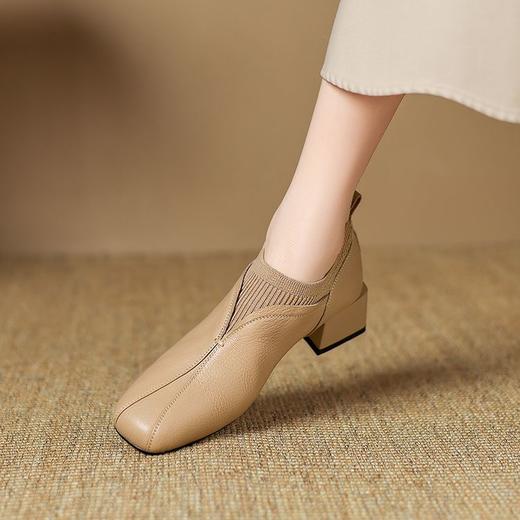 【预售5天】新款粗跟超软头层油蜡羊皮针织单鞋LD&7215 商品图0