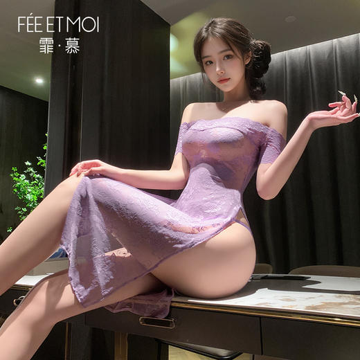 【情趣内衣】霏慕 无菌免洗漫野玫瑰一字领透视旗袍6713 商品图4