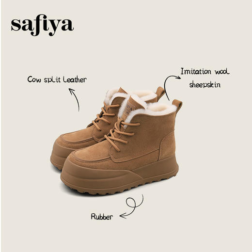 Safiya/索菲娅2024冬季加绒加厚保暖百搭系带羊羔毛复古雪地靴 SF4411A197 商品图0