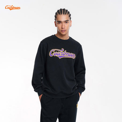 COURTMAN野球帝 复古logo印花卫衣男女运动套头圆领长袖宽松上衣 商品图2