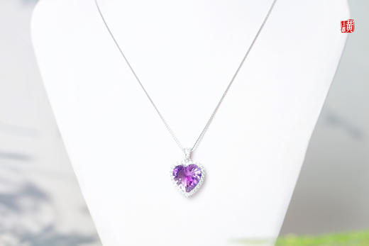 紫水晶心形吊坠  ，925银镶 商品图5