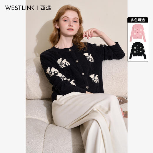 慵懒风气质甜美小狗麻花针织衫女早春圆领宽松针织外套V4343576 商品图0