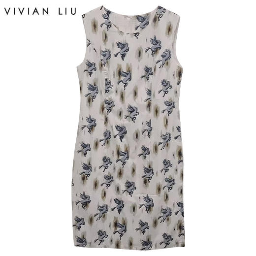 VIVIAN LIU薇薇安刘R2434103夏女装新款圆领飞马印花砍袖连衣裙 商品图0