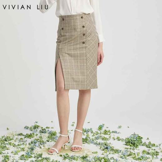 VIVIAN LIU TZ2414003梅春女装新款双排扣装饰侧开叉拉链半裙 商品图0