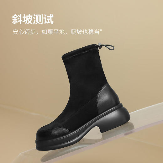 ZHR则则简约厚底增高圆头弹力短靴靴子2024新款百搭时尚复古女鞋 商品图3