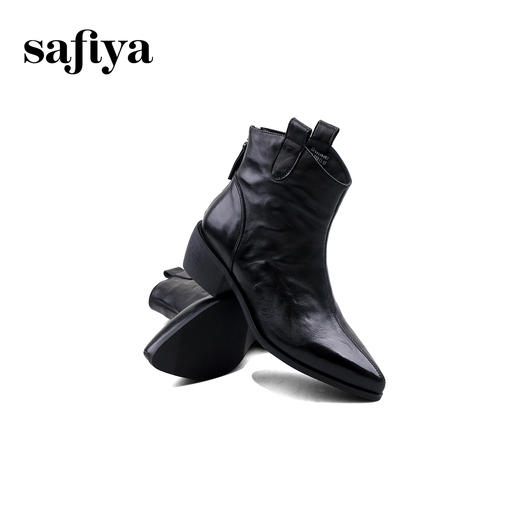 Safiya/索菲娅2024秋冬真皮拉链气质尖头粗跟英伦及踝短筒时装靴 SF44116167 商品图2