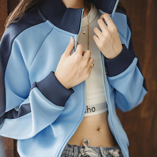 马登撞色拼接拉链卫衣复古徽章开衫上衣宽松休闲运动外套潮春秋女 商品图4