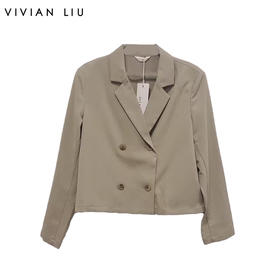 VIVIAN LIU薇薇安刘D2423101梅春女装新款翻领双排扣短款西装外套