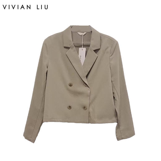 VIVIAN LIU薇薇安刘D2423101梅春女装新款翻领双排扣短款西装外套 商品图0