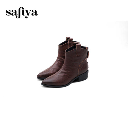 Safiya/索菲娅2024秋冬真皮拉链气质尖头粗跟英伦及踝短筒时装靴 SF44116167 商品图3