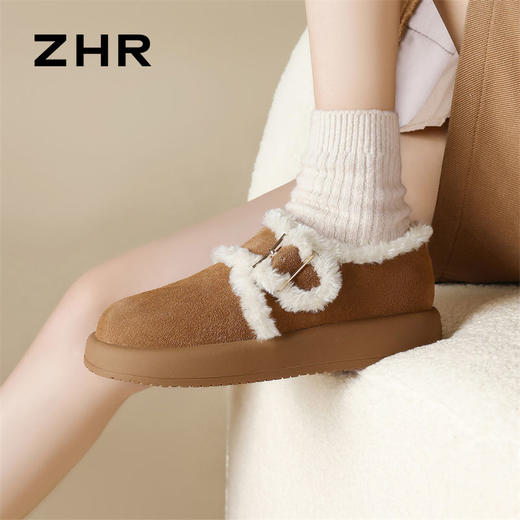 ZHR则则加绒勃肯鞋女2024冬季款保暖加厚真皮超软棉鞋东北雪地靴 商品图7
