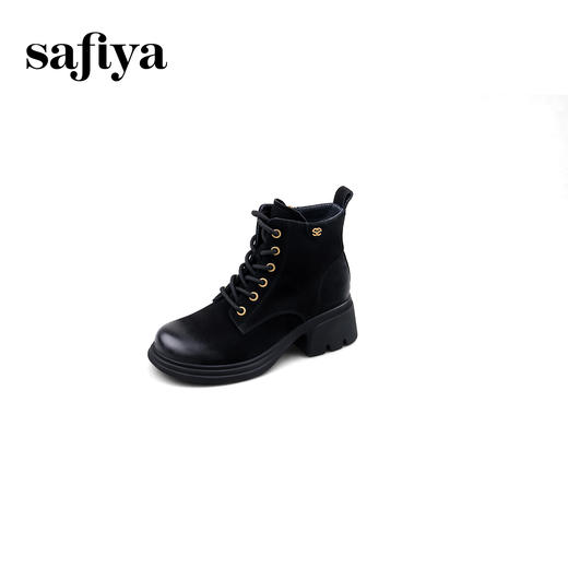 Safiya/索菲娅2024冬季真皮休闲圆头坡跟时尚百搭后拉链短踝靴 SF44116114 商品图5