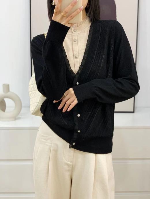 伯妮斯茵 | 复古温柔风  V 领木耳边针织开衫 春秋气质显瘦上衣 HJ3E25 商品图2