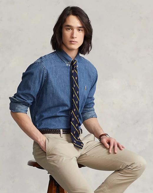 单品包邮现货 THS-无  RL马球 源厂尖尾PRL蓝染磨洗ClassicFit彩马牛仔衬衣男女 AG1300 商品图0