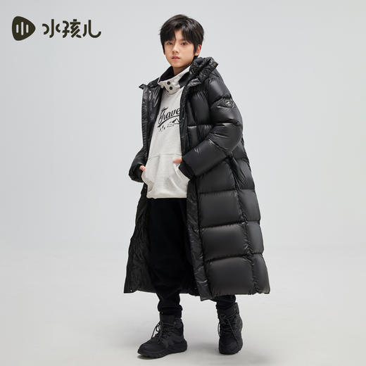水孩儿童装冬季新款儿童加长款羽绒服男童克轻蓄热外套女童三防纯色鸭绒服 商品图6