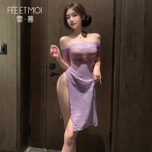 【情趣内衣】霏慕 无菌免洗漫野玫瑰一字领透视旗袍6713 商品图11