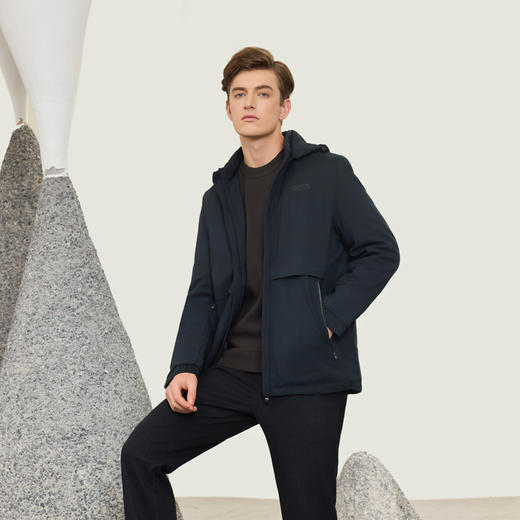半身缘男装 冬季连帽简约精致拉链商务通勤棉衣244112M05412900 商品图2