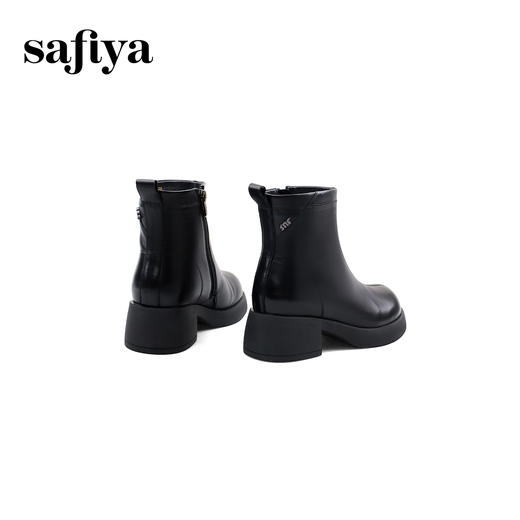 Safiya/索菲娅2024冬真皮复古英伦风时尚厚底粗跟套筒加绒短靴 SF4411A206 商品图4