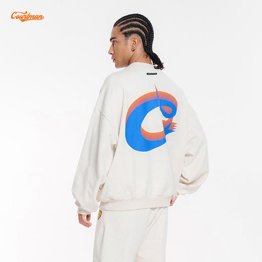 COURTMAN野球帝 叠影logo印花卫衣日潮男女宽松圆领运动外套上衣 商品图1