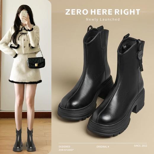 ZHR废土风加绒短靴女2024新款高级感ins叠穿时装靴子百搭轻便女靴 商品图1