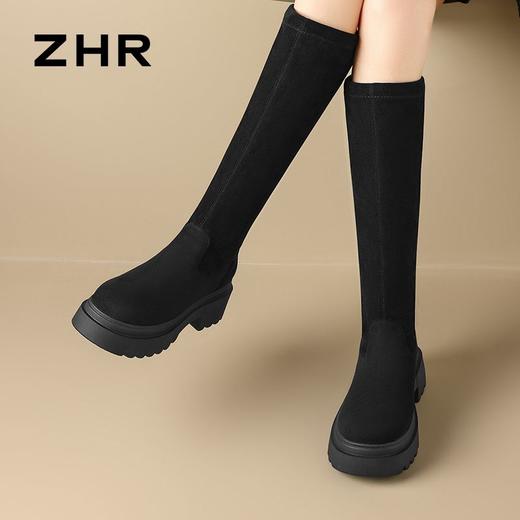 ZHR则则加绒长筒靴女2024秋冬新款厚底弹力瘦瘦靴百搭不过膝长靴 商品图6