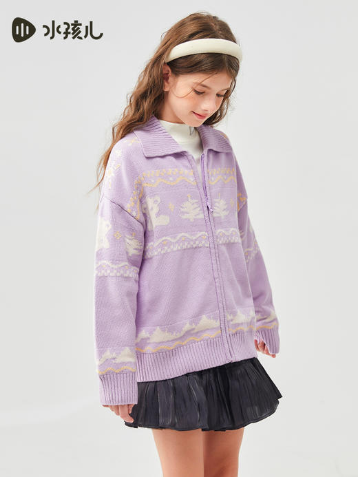 水孩儿童装秋冬新款儿童针织外套女童百搭时尚线衣男童复古翻领针织衫 商品图1