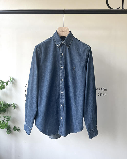 单品包邮现货 THS-无  RL马球 源厂尖尾PRL蓝染磨洗ClassicFit彩马牛仔衬衣男女 AG1300 商品图5