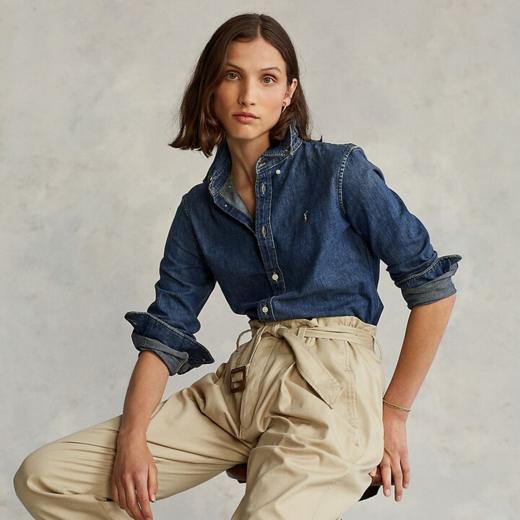 单品包邮现货 THS-无  RL马球 源厂尖尾PRL蓝染磨洗ClassicFit彩马牛仔衬衣男女 AG1300 商品图4