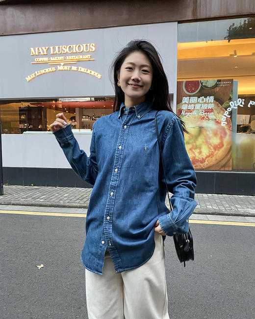 单品包邮现货 THS-无  RL马球 源厂尖尾PRL蓝染磨洗ClassicFit彩马牛仔衬衣男女 AG1300 商品图1