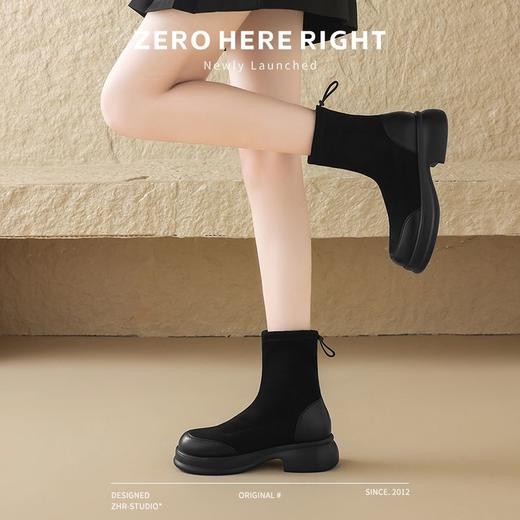 ZHR则则简约厚底增高圆头弹力短靴靴子2024新款百搭时尚复古女鞋 商品图8