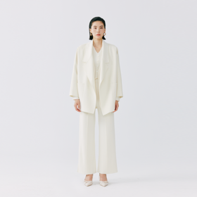 东黎 • 山羊绒女士学院风西服领时尚宽松休闲大衣 4421