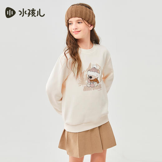水孩儿童装秋冬新款儿童加绒卫衣男童简约套头上衣女童卡通保暖圆领衫 商品图3