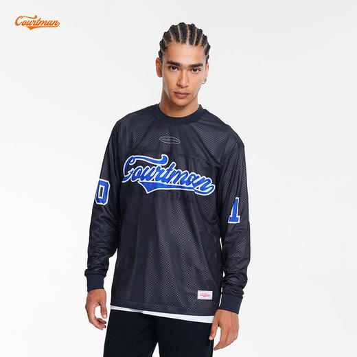 COURTMAN野球帝 复古logo网眼长袖字母印花运动投篮服T恤男士上衣 商品图4