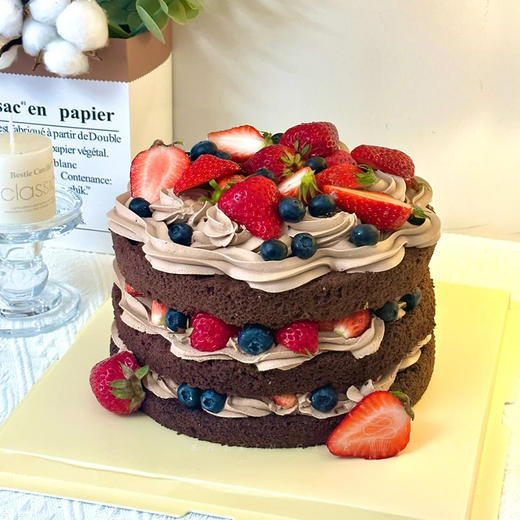 【草莓巧克力】裸蛋糕-水果夹心生日蛋糕 商品图0