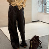 【顺丰包邮】34241 洛诗琳秋冬设计感撞料高腰阔腿百搭皮裤女3284N 商品缩略图4