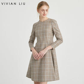 VIVIAN LIU薇薇安刘TZ2414102梅春女装新款圆领长袖收腰连衣裙