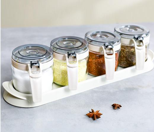 禧天龙玻璃调料盒调料瓶家用调料罐调味罐套装盐罐调味盒4件套带置物架  100000097478 商品图0