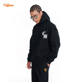 COURTMAN野球帝 美式复古情侣哥特logo印花宽松连帽运动休闲卫衣